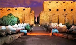 Karnak temple entrance by night